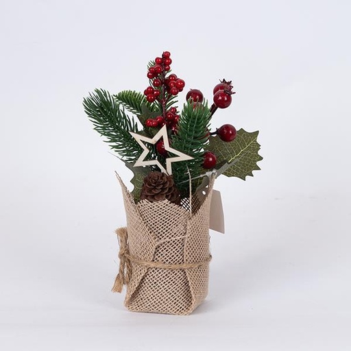 [600-46115] CAJA EXPOSITOR, MACETA CON ESTRELLA Y FRUTOS ROJOS, 12 UDS., 22cm