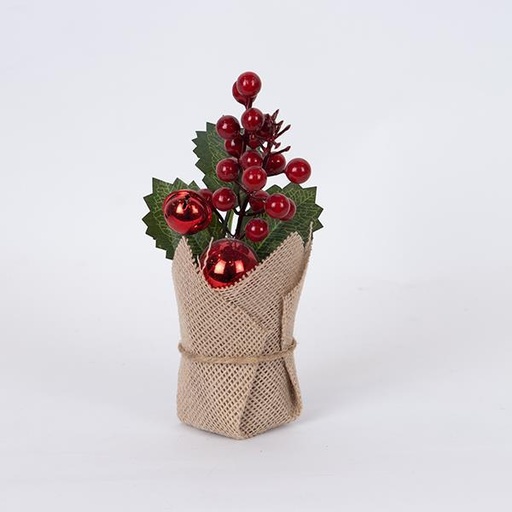 [600-46116] CAJA EXPOSITOR, MACETA CON BOLA ROJA Y FRUTOS ROJOS, 12 UDS., 20cm
