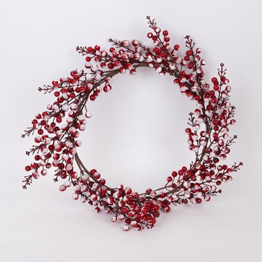[600-46143] CORONA CON BAYAS ROJAS NIEVADA, 45 cm