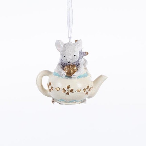 [600-46262] TETERA DECORATIVA DE POLIRESINA CON RATÓN, BLANCA, 4,5x6cm