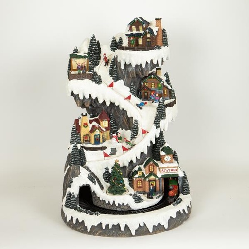 [600-46325] PUEBLO NAVIDEÑO CON PISTA DE ESQUÍ Y TREN, CON ADAPTADOR, CON MÚSICA Y MOVIMIENTO, 40x41,5x58,5cm
