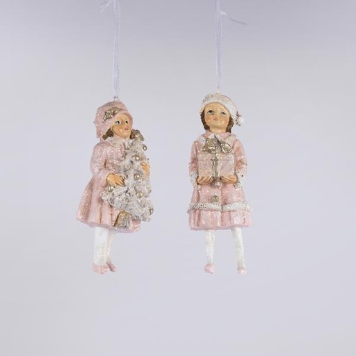 [600-46328] ADORNO COLGANTE DE POLIRESINA, CHICAS CON ROPA ROSA, 2 DISEÑOS, 6,5x4,5x12cm