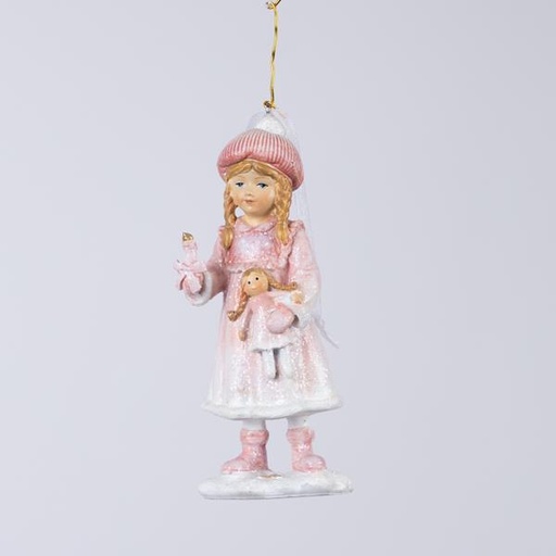 [600-46332] ADORNO COLGANTE DE POLIRESINA, NIÑA CON MUÑECA, 5x5x12,5cm