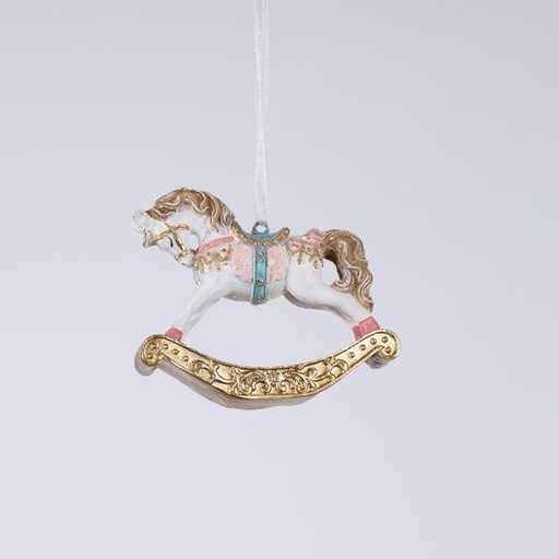 [600-46338] ADORNO COLGANTE DE POLIRESINA, CABALLO BALANCÍN, 7,5x2x6,5cm