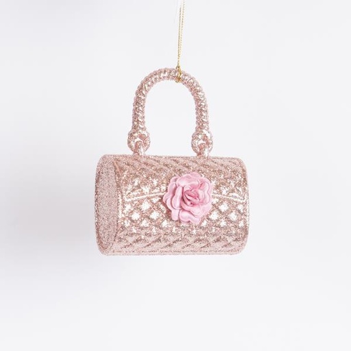 [600-46456] ADORNO DE ACRÍLICO, MONEDERO, ROSA CON BRILLO, 11,5CM