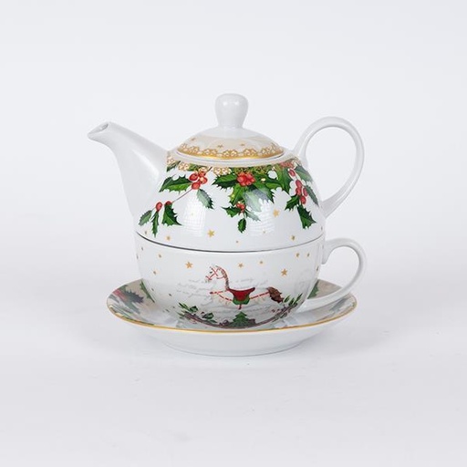 [600-46506] JUEGO DE TETERA CON TAZA, CON MINI CARRUSEL DE CABALLOS
