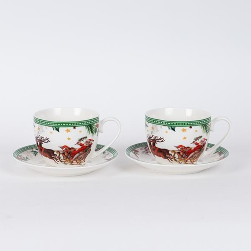 [600-46507] TAZA CON PLATO, CON ESCENA NAVIDEÑA, SET 2 UDS.