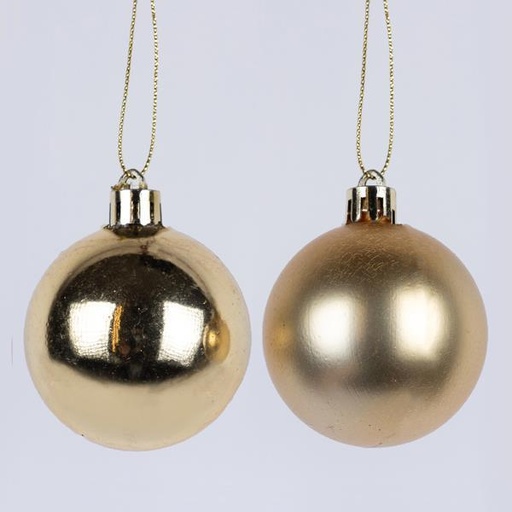 [600-46530] BOLAS DE PLÁSTICO DORADAS, BRILLANTES Y ALFOMBRILLAS, SET DE 6 PIEZAS, 6 CM (TOP 120)
