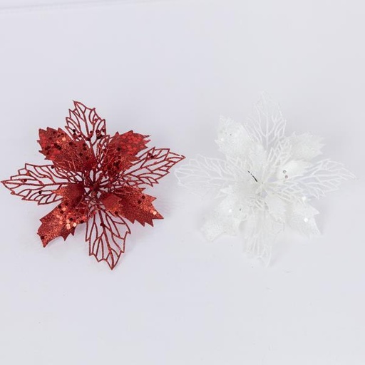[600-46558] FLOR, BLANCO ROJO, SET DE 3 PIEZAS, 15 CM (TOP 120)