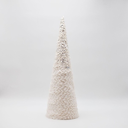 [600-46636] CONO DE ÁRBOL CON PELO BLANCO Y BRILLO, 52 CM