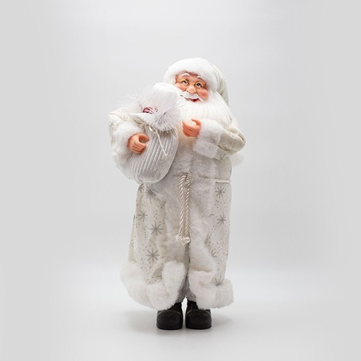 [600-46638] PAPÁ NOEL CON PAÑOS DE PIEL BLANCA Y SACO CON BAYAS, 50CM