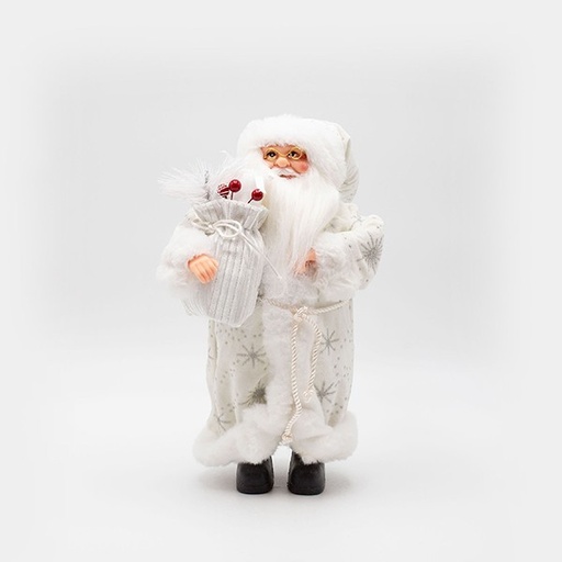 [600-46639] PAPÁ NOEL CON PAÑOS DE PIEL BLANCA Y SACO CON BAYAS, 30CM