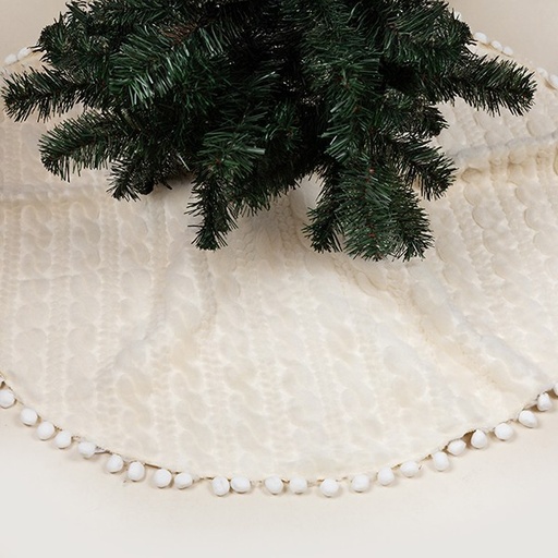 [600-46640] FALDA DE ÁRBOL, BLANCA CON POMPÓN, 114 CM