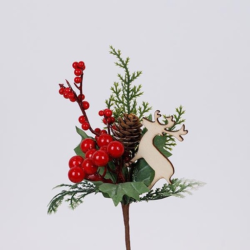 [600-46690] PICO CON FRUTOS ROJOS Y CIERVO, 25CM