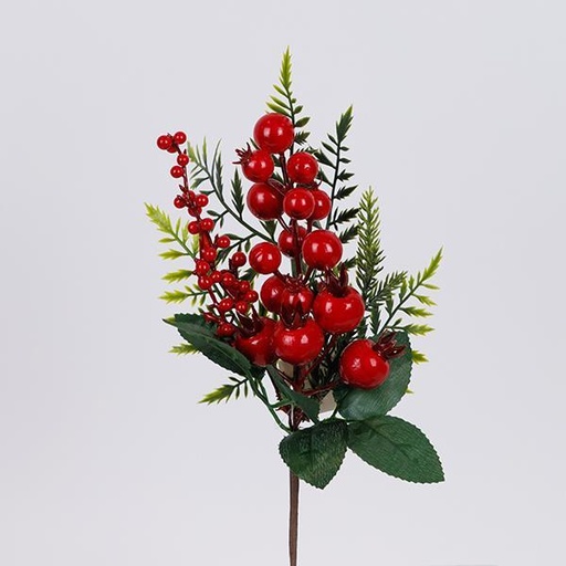 [600-46697] PICO CON FRUTOS ROJOS Y RAMA DE ABETO, 29CM