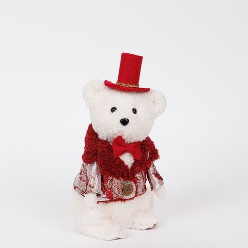 [600-46708] OSO DE PELUCHE CON ROPA BURDEOS, 23CM