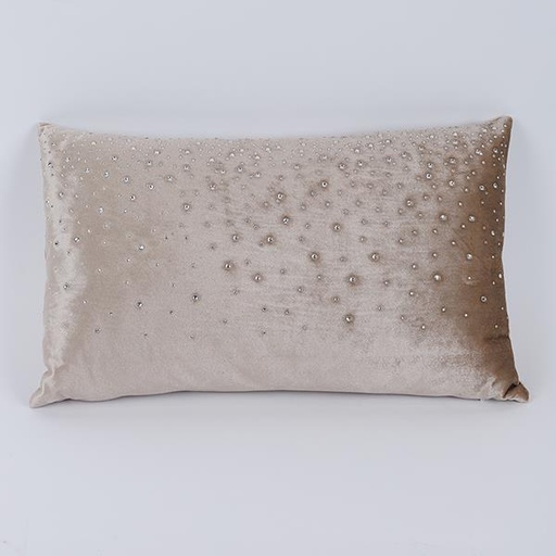 [600-46723] ALMOHADA DE TERCIOPELO BEIGE CON ESTRELLAS, 30X50CM