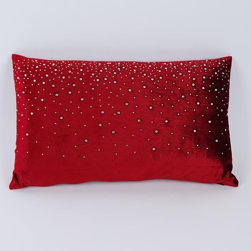 [600-46724] ALMOHADA DE TERCIOPELO BURDEOS CON ESTRELLAS, 30X50CM