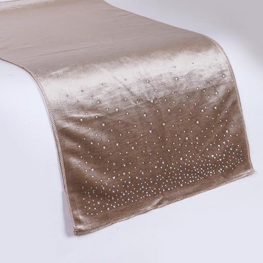 [600-46726] CAMINO DE MESA, TERCIOPELO BEIGE CON ESTRELLAS, 40X140CM