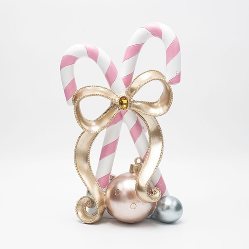 [600-46742] BASTONES DE CARAMELO DE POLIRRESINA, COLOR ROSA CON LAZO, 19,3 X 14 X 30,2 CM