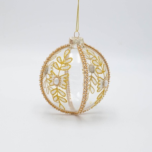 [600-46764] BOLA DE CRISTAL TRANSPARENTE CON PERLA BLANCA, JUEGO DE 4 PIEZAS, 10 CM