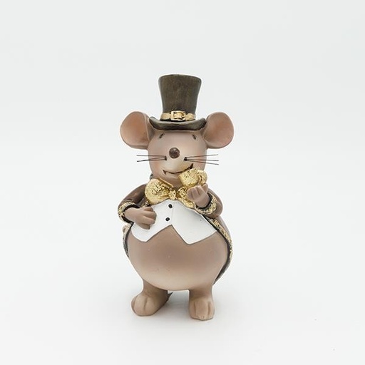 [600-46849] RATÓN DE POLIRESINA CON SOMBRERO MARRÓN, 8X16,5CM