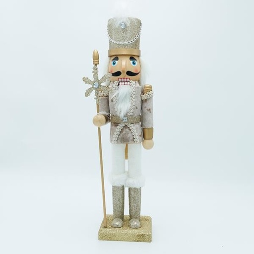 [600-46872] CASCANUECES, CHAMPÁN BLANCO, CON CETRO Y COPO DE NIEVE, 10X38CM