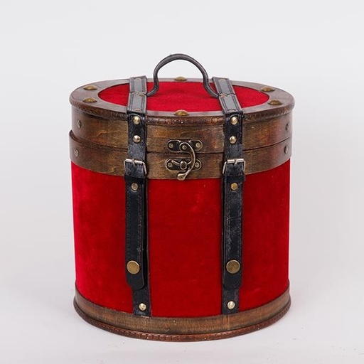 [600-46878] CAJA DE SOMBRERO DE MADERA, TERCIOPELO ROJO, 25,5X24,5CM