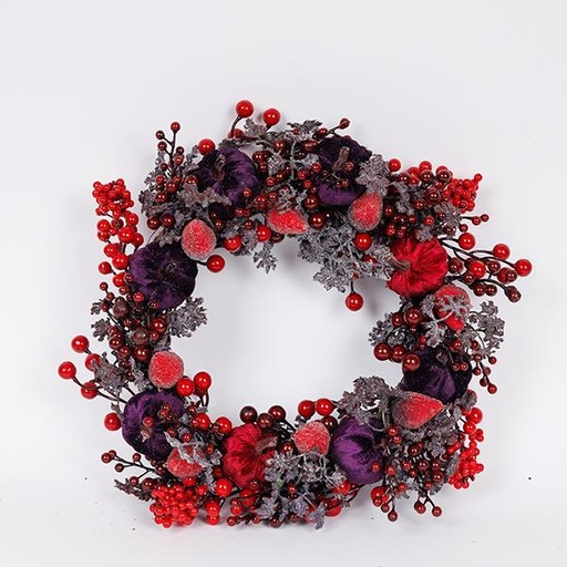 [600-46887] CORONA DE CALABAZAS COLOR BURDEOS Y MORADO OSCURO, 45 CM