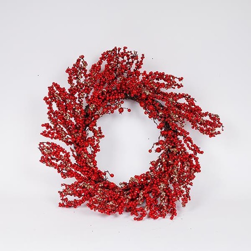 [600-46891] CORONA DE FRUTOS ROJOS Y CHAMPÁN, 65 CM