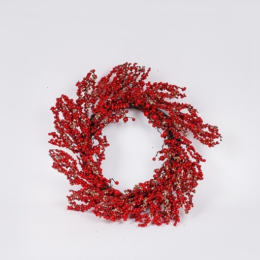 [600-46892] CORONA DE FRUTOS ROJOS Y CHAMPÁN, 40 CM