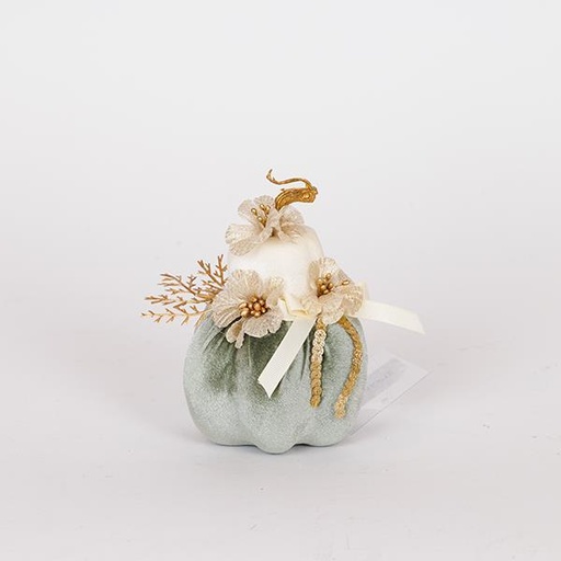 [600-46898] CALABAZA DE TERCIOPELO, DOBLE, BEIGE VERDE MENTA, 9X13CM