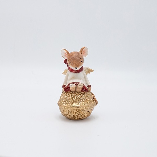 [600-46911] FIGURA DECORATIVA DE POLIRRESINA, RATÓN SENTADO, 6,5 X 11 CM