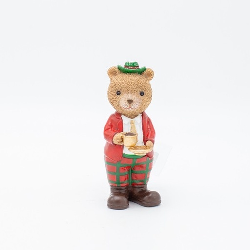 [600-46960] OSO VINTAGE DECORATIVO DE POLIRESINA CON TAZA DE TÉ, 6X12,5CM