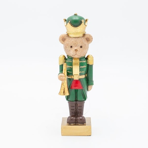[600-46963] POLIRESINA DECORATIVA, SOLDADO OSO CON TROMPETA, 5X16,5CM