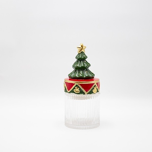 [600-47023] TARRO DE GALLETAS CON TAPA DE ÁRBOL DE NAVIDAD VERDE, DECORATIVO, 11 X 25 CM
