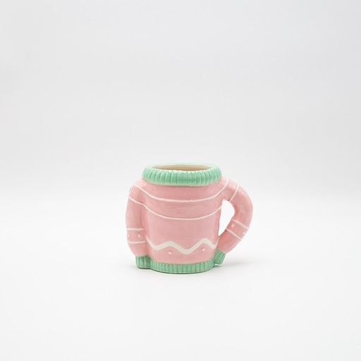 [600-47033] TAZA, SUÉTER, ROSA CON ESTRELLAS DORADAS, DECORATIVA, 15,1X12,1CM