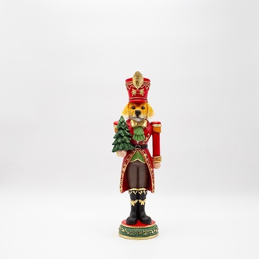 [600-47036] PERRO SOLDADO CON ÁRBOL, ROJO, POLIRESINA, 11,5X36,5CM