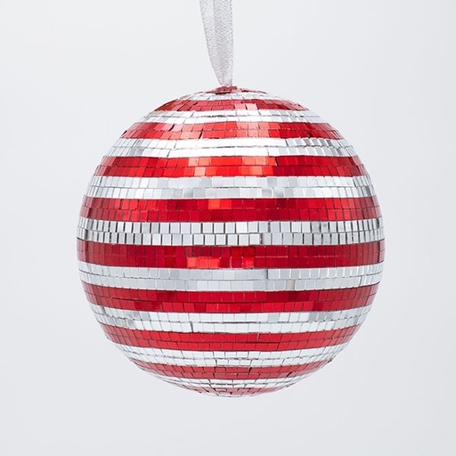 [600-47052] BOLA DE CRISTAL, DISCO, ROJO PLATA, 14CM