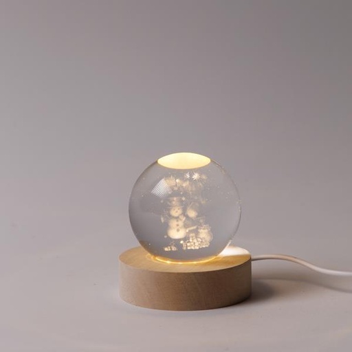 [600-47057] BOLA LUMINOSA DE 6 CM, DISEÑO NAVIDEÑO, MUÑECO DE NIEVE CON REGALOS, USB, 6 LED SMD BLANCO CÁLIDO, BASE DE 7 CM, CABLE DE 70 CM, IP20