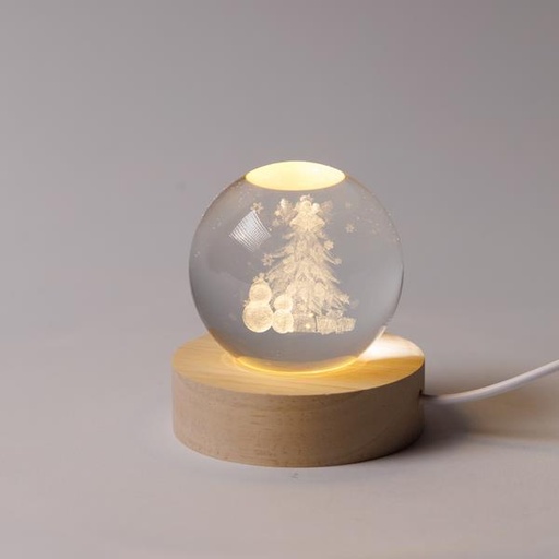 [600-47058] BOLA ILUMINADA DE 6 CM, DISEÑO NAVIDEÑO, MUÑECOS DE NIEVE CON ÁRBOL DE NAVIDAD, USB, 6 LED SMD BLANCO CÁLIDO, BASE DE 7 CM, CABLE DE 70 CM, IP20