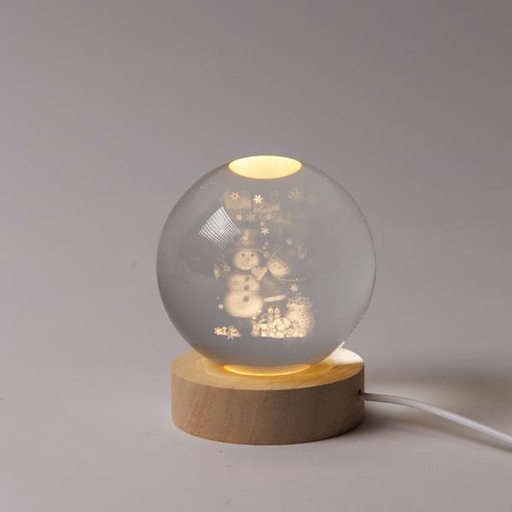 [600-47062] BOLA LUMINOSA DE 8 CM, DISEÑO NAVIDEÑO, MUÑECO DE NIEVE CON REGALOS, USB, 6 LED SMD BLANCO CÁLIDO, BASE DE 7 CM, CABLE DE 70 CM, IP20