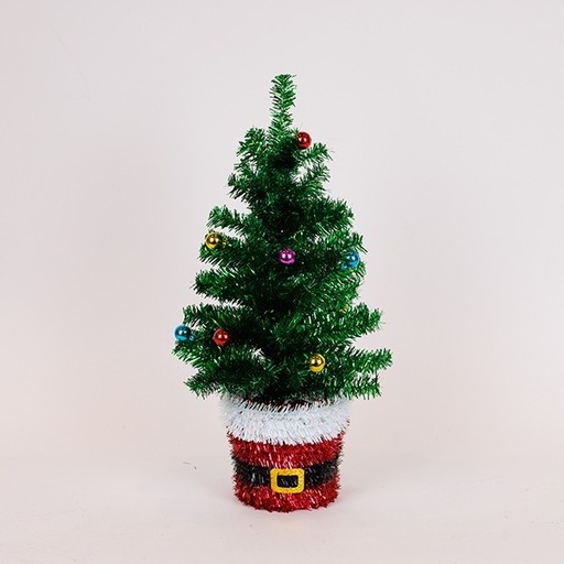 [600-47069] ÁRBOL DE NAVIDAD DECORADO CON BASE DE PAPÁ NOEL, VERDE, 45CM