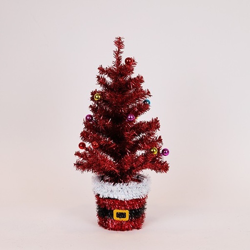 [600-47070] ÁRBOL DE NAVIDAD DECORADO CON BASE DE PAPÁ NOEL, ROJO, 45CM