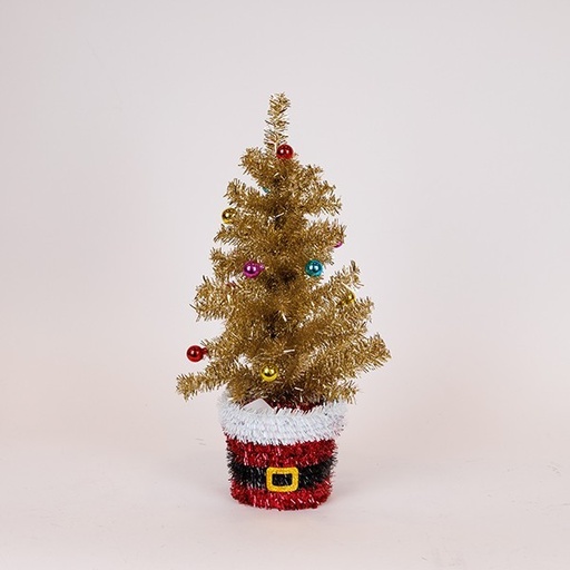 [600-47071] ÁRBOL DE NAVIDAD DECORADO CON BASE DE PAPÁ NOEL, DORADO, 45CM