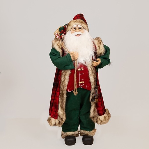 [600-47111] PAPÁ NOEL CON CAPA DE CUADROS ROJOS, 90 CM