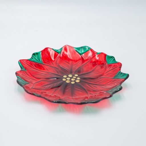 [600-47132] PLATO DE FESTÍN DE POINSETTI, ROJO, VIDRIO DECORATIVO, 22,5 CM