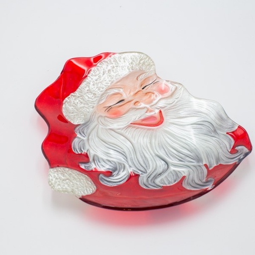 [600-47135] PLATO DE PAPÁ NOEL, VIDRIO DECORATIVO, 25,5X30CM