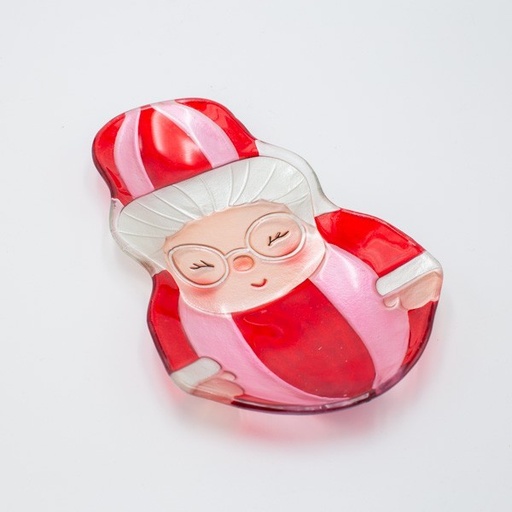 [600-47137] PLATO DE DULCES SEÑORA SANTA CLAUS, VIDRIO DECORATIVO, 18,5 X 30 CM