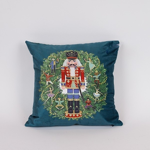 [600-47167] ALMOHADA CON CORONA Y CASCANUECES, VERDE, 40X40CM